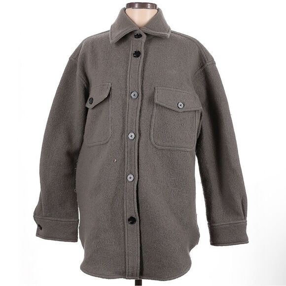 Quince Wool Shirt Jacket Lined Button Front Dark Gray Shacket Medium - Picture 1 of 4